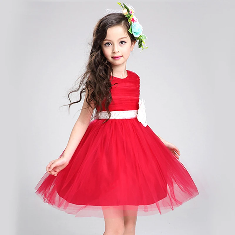 Девочка вечернее Платье 2017 Лето Принцессы Дети Рукавов Красный Цветок Платья Для