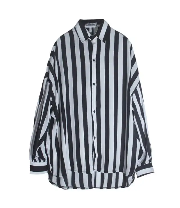 

Мужская одежда черно-белая полосатая Свободная рубашка Летняя Парикмахерская Модная рубашка с длинными рукавами летучая мышь костюмы для ...