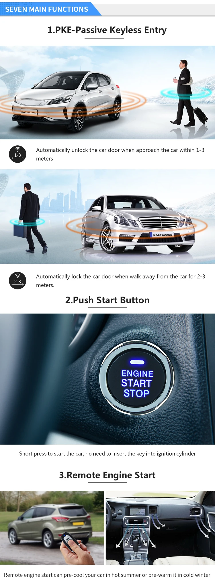 EASYGUARD компания качество плавающий код Автосигнализация комплект с дистанционным запуск двигателя Кнопка запуска сенс