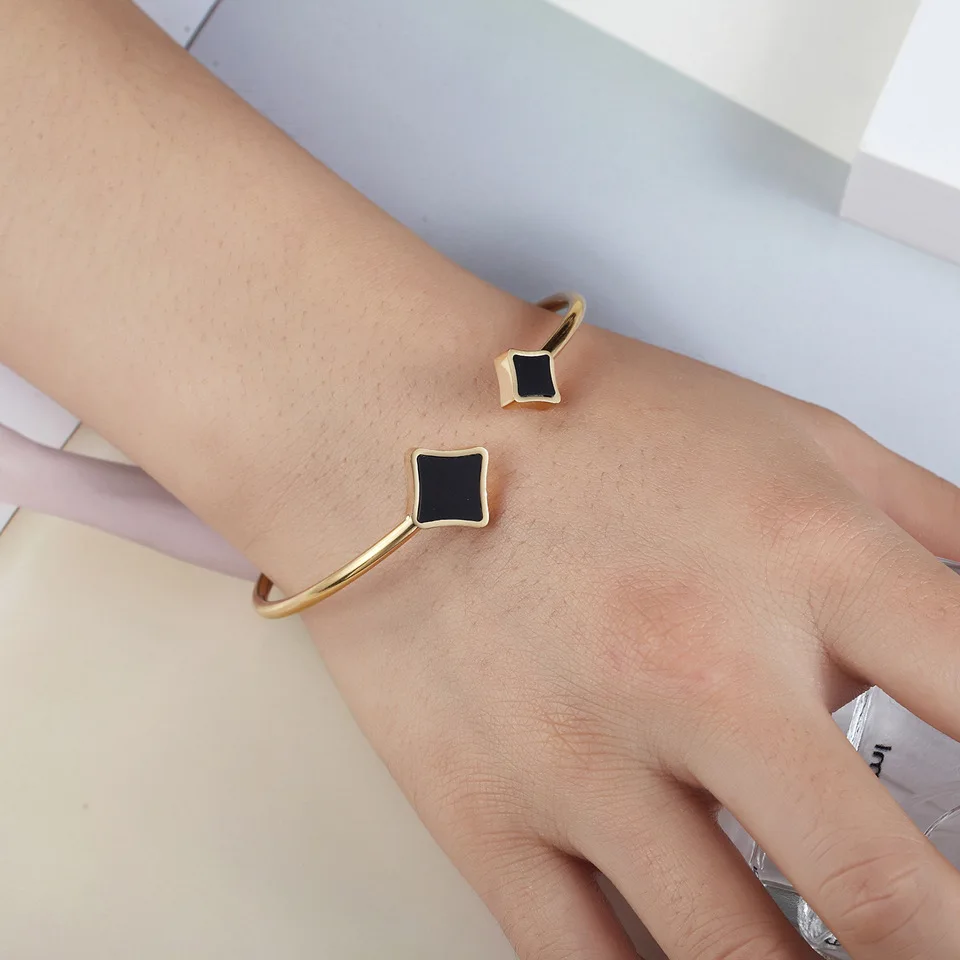 Модные женские цветные золотые браслеты из нержавеющей стали белого черного