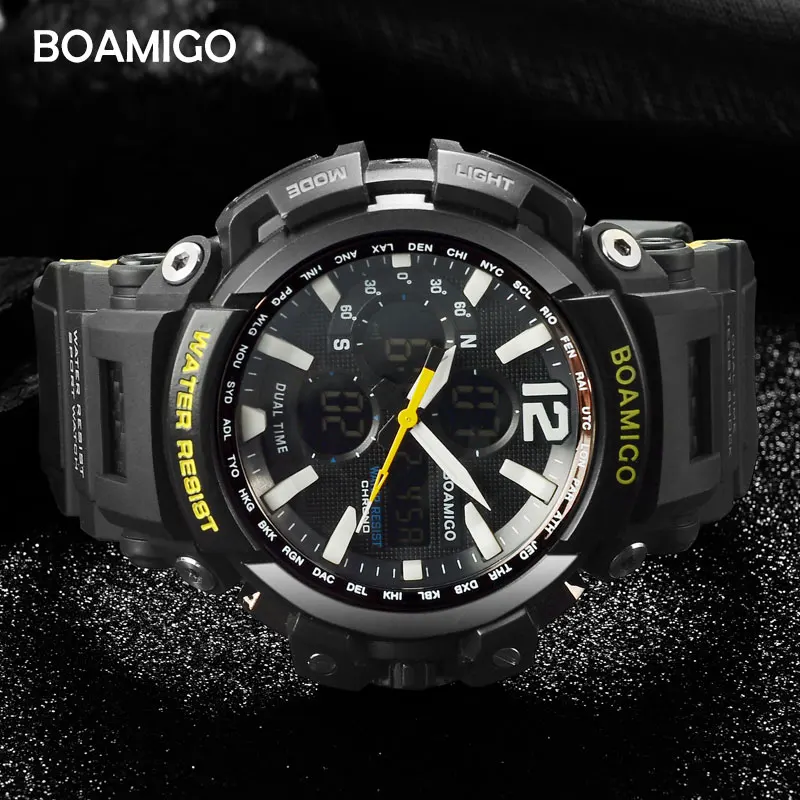 Часы мужские наручные BOAMIGO спортивные цифровые брендовые водонепроницаемые