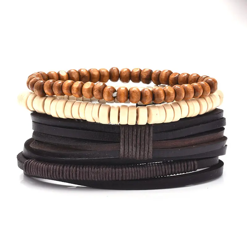 HYBZH Multilayer DIESEL Bracelet Men Casual Fashion Braided Leather Bracelets For Women Wood Bead Punk Rock Jewelry | Украшения и
