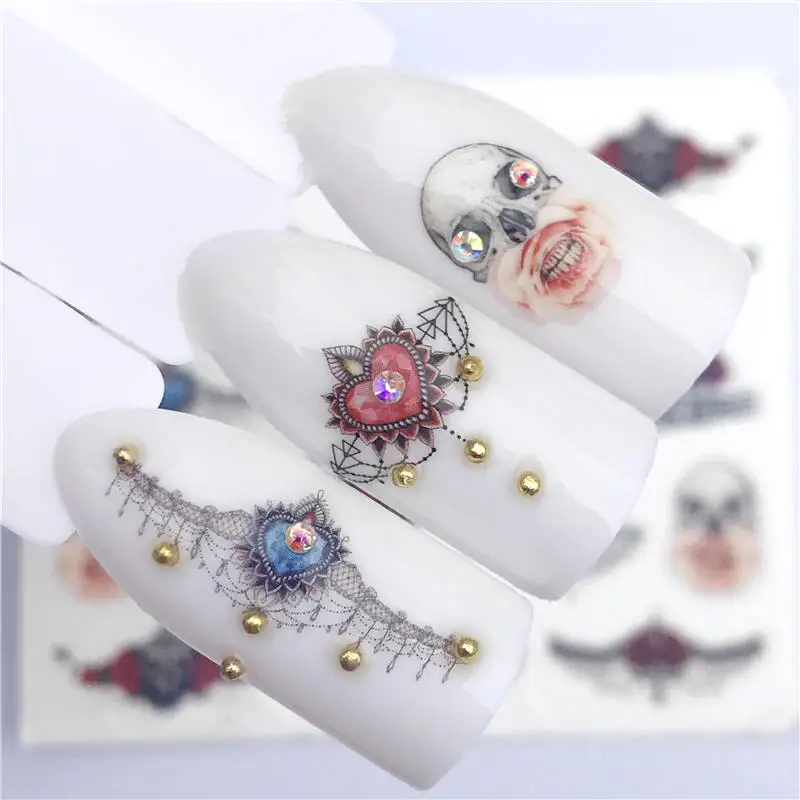 

YWK 1 Sheet Red Rose Combined With Vintage Necklace Designs For Nail Art Watermark Tattoo Decorations Nail Sticker Water Decals