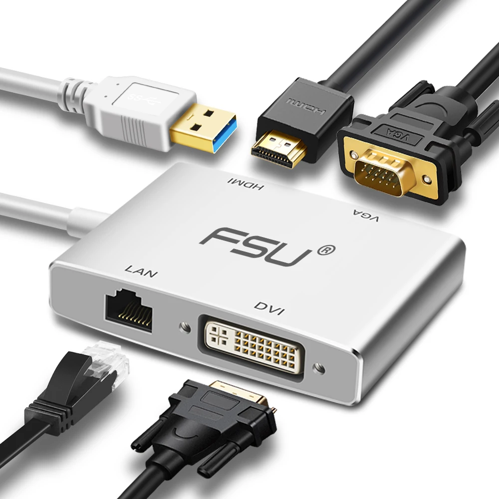 Высокоскоростной 4 в 1 USB 3 0 к HDMI VGA DVI RJ45 10/100 гигабит Ethernet Lan адаптер кабель для