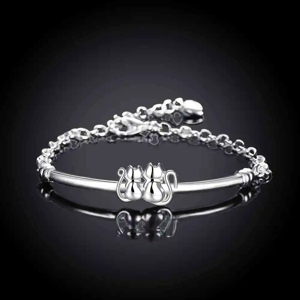 Хит продаж модный посеребренный двойной браслет с котом для мужчин и женщин