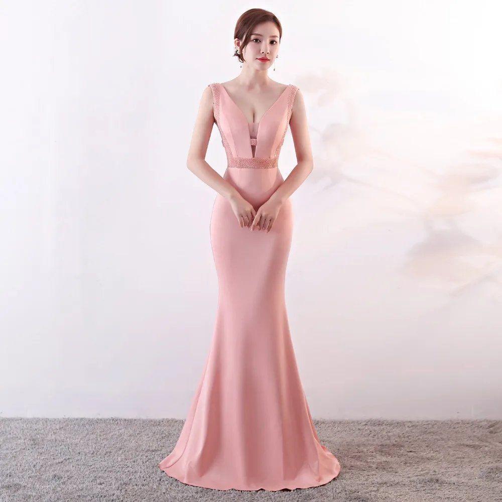 Женское платье Vestido de fiesta, сексуальные длинные вечерние платья, расшитые бисером, v-образный вырез, сексуальное облегающее платье Русалка, свадебные, вечерние