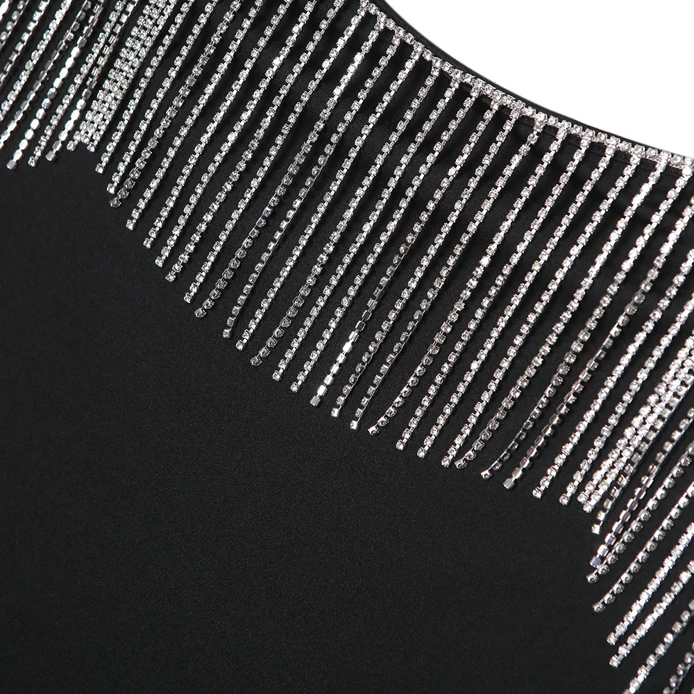 Сексуальное вечернее платье со стразами и кисточками Черное мини-платье без