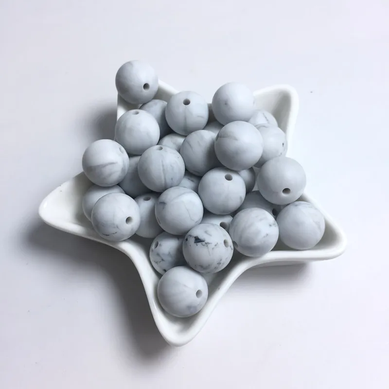 

100 шт новые цветные силиконовые мраморные белые бусины для прорезывания зубов круглые BPA бесплатные Детские бусины для прорезывания зубов