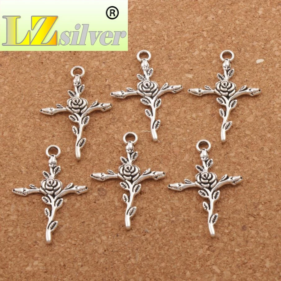 

Vintage Rose Flower Cross Spacer Charm Beads Pendants Alloy Handmade Jewelry DIY L440 23.6x34.7mm 100pcs zinc alloy