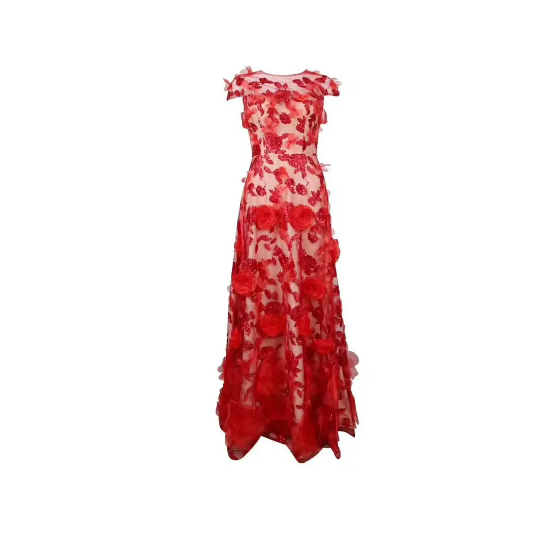 Женское вечернее платье без рукавов облегающее красное с круглым вырезом и