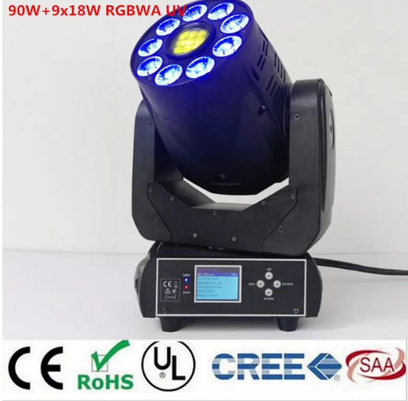 Горячая продажа 90 Вт LED Spot gobo + 9x18 RGBWA UV 6в1 wash Moving Head Light/USA Luminums DJ DMX прожектор 2