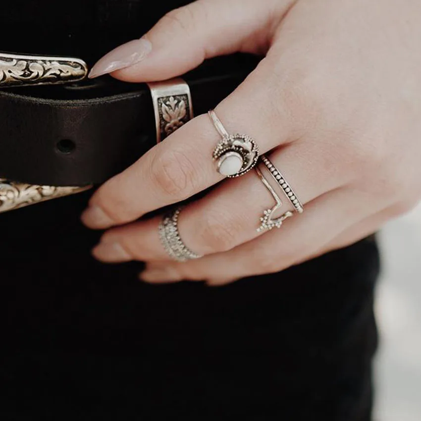 Набор женских винтажных колец средней длины в стиле бохо с Луной и камнями|midi ring
