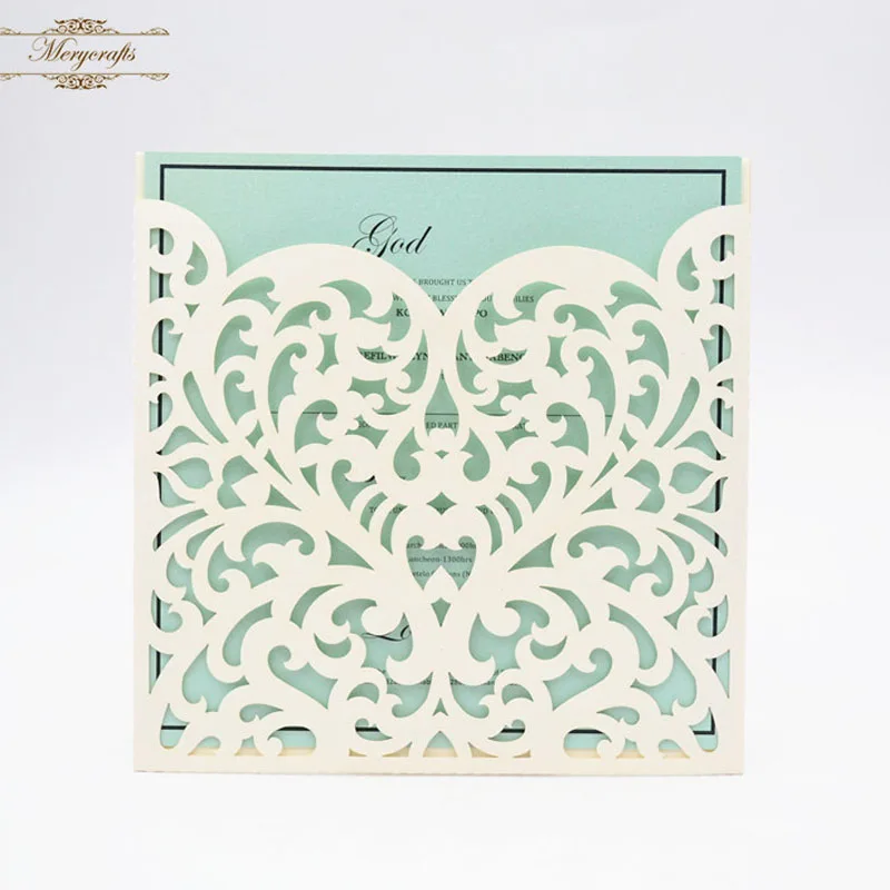 

Beige cream laser cut pocket wedding invitation card