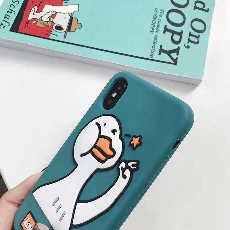Мягкий силиконовый чехол с 3D рисунком голубой утки желтого цвета для iphone X, 8, 7, 6, 6s plus, 5, s, 5S, SE, 4, 4S, XS, XR, XS, Max, милый резиновый чехол