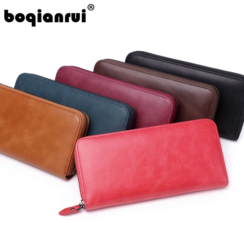 Кошелек женский из натуральной кожи на длинной молнии|card coin holder|female pursezipper clutch |