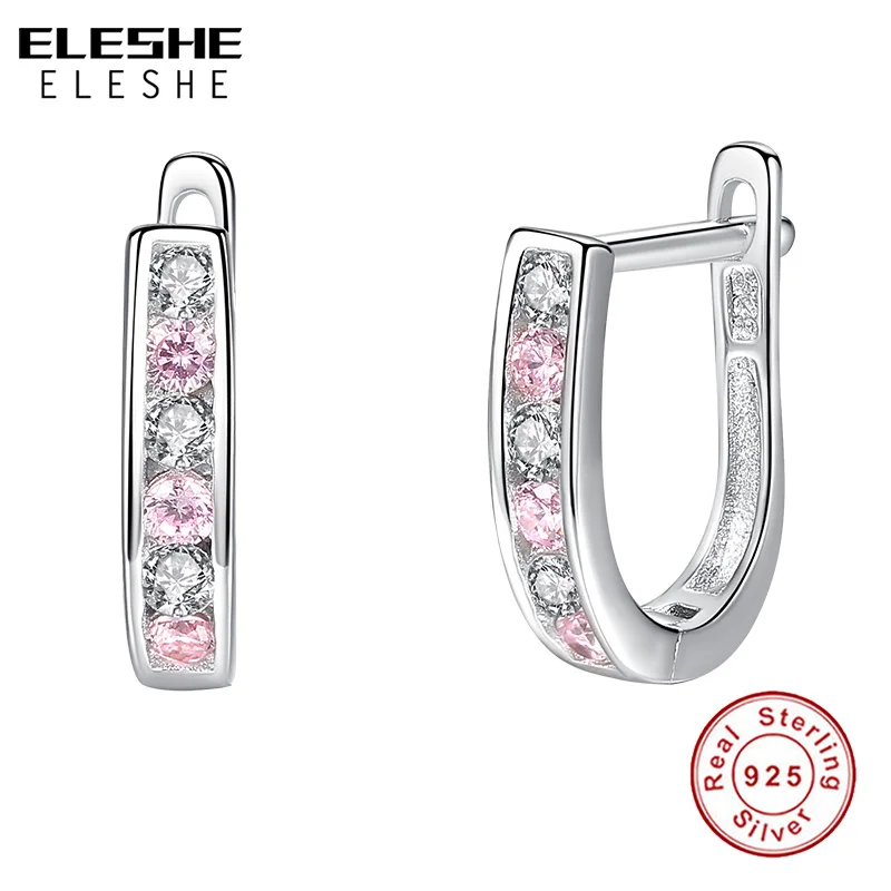 Подлинный eleshe 925 пробы, серебряные, розовые, прозрачные CZ серьги-гвоздики для женщин, свадебные ювелирные изделия, серебряные серьги, женские аксессуары