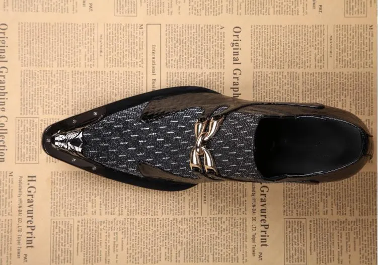 Slip-on Pointed toes Oxfords Genuine Leather Men's Dress Shoes Patchwork Polka Dot Metal Buckle Height Increasing Smart Casual | Обувь
