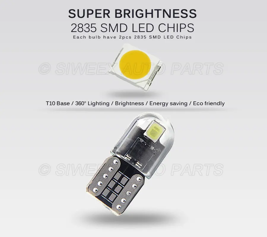 1 шт. 194 T10 w5w Светодиодная лампа 2835 2SMD стеклянная светодиодная боковая Клин для