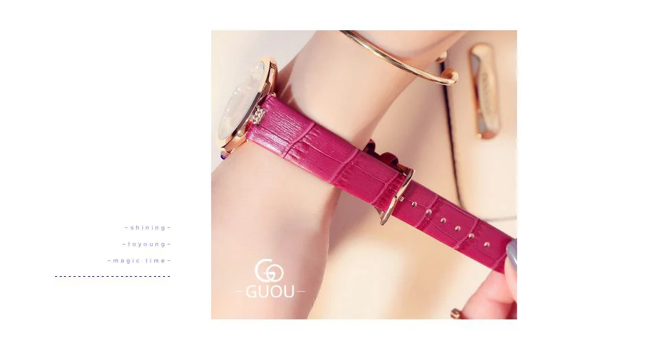 Женские Часы GUOU Montre Femme роскошные женские часы со стразами браслет из натуральной кожи часы bayan kol saati