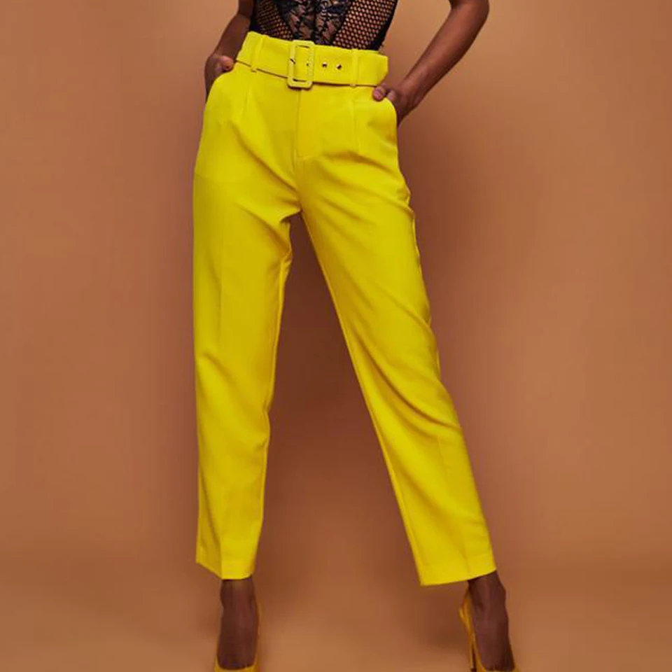 JillPeri Women Candy Color Ankle-Length Pant with Sashes Fashion Straight Formal Solid High Waist Outfit Casual Daily Long | Женская