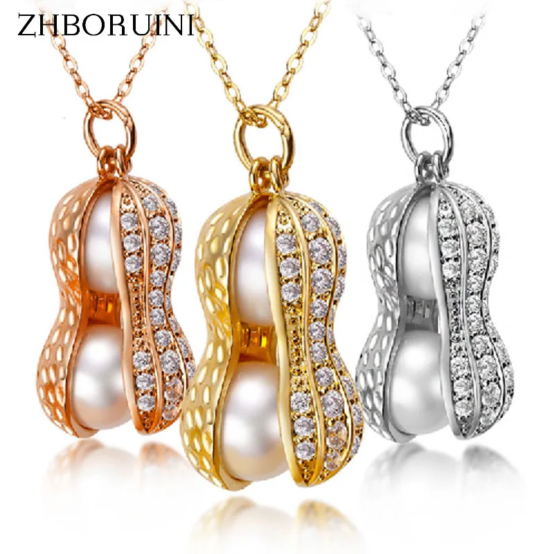 

ZHBORUINI Pearl Necklace Pearl Jewelry Natural Freshwater Pearl Peanut Pendants 925 Sterling Silver Jewelry For Women Gift