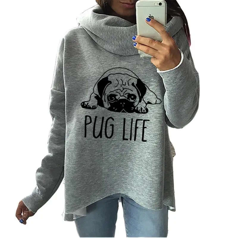 

Cute Pug Dog Anime Christmas Clothes 2020 Women Winter Hoodies Scarf Collar Fashion Casual Autumn Sweatshirts Rough Pullovers