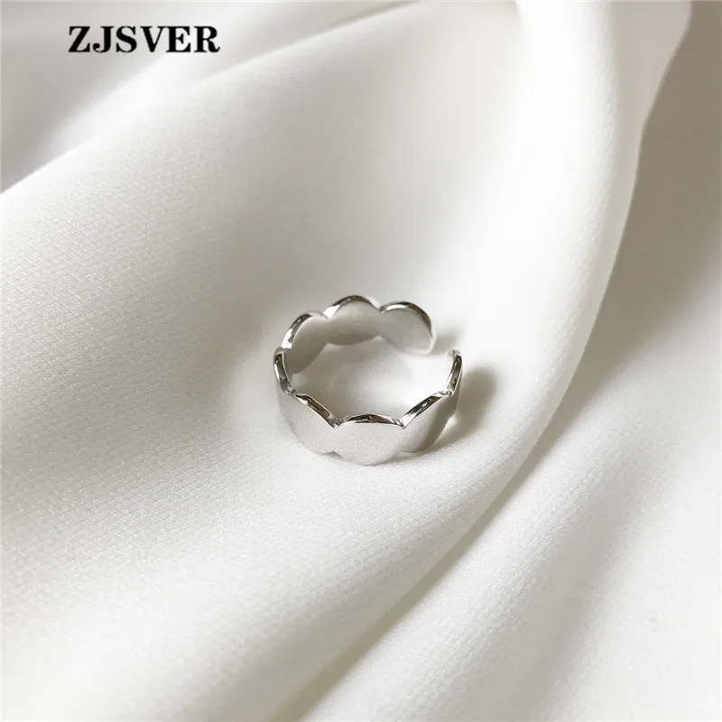 ZJSVER Korean Jewelry 925 Sterling Silver Rings Simple Unique Design Geometry Round Connect Wave Adjustable Women Ring For Gift | Украшения