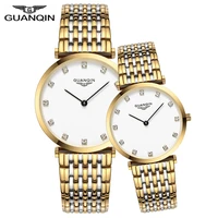 guanqin gold couple watch set diamond women men watches luxury quartz wrist watch women clock ladies wristwatch lovers watch