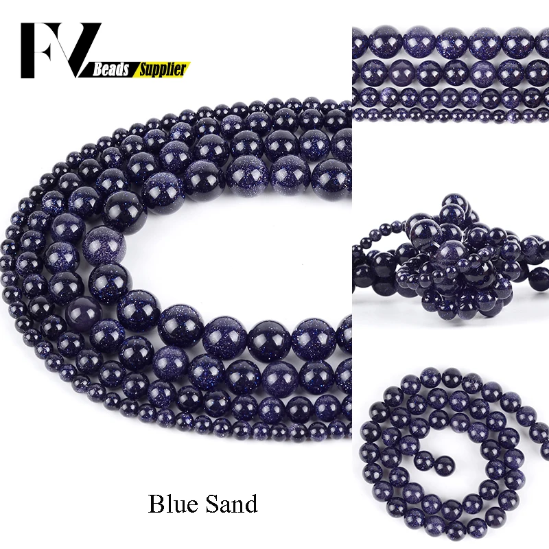 

Natural Blue SandStone Beads Round Loose Beads for Jewelry Making 4 6 8 10 12mm Diy Women Men Bracelet Necklace 15inches
