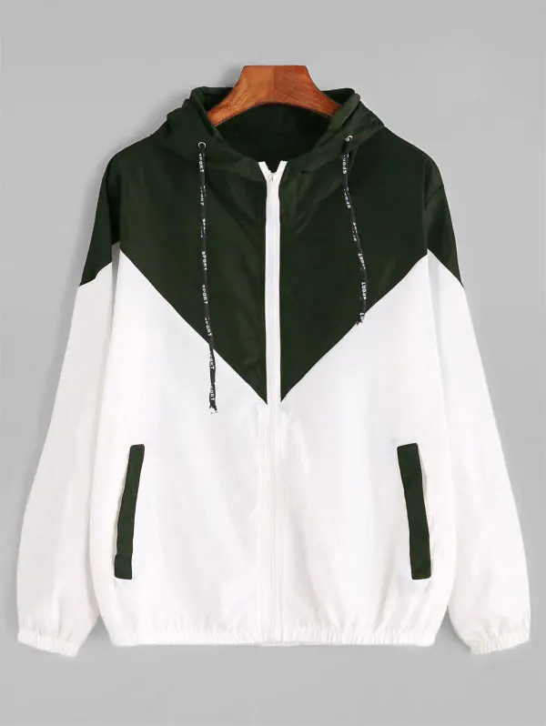 Army Green ZAFUL двухцветная ветровка с капюшоном, лоскутные куртки, Женская цветная куртка на молнии, весна, повседневные пальто, верхняя одежда - Цвет: Army Green