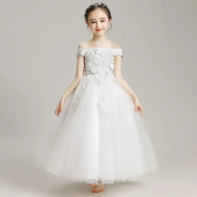 Бандажное белое платье Vestidos для причастия кружевное платье с цветочным узором для девочек элегантное детское свадебное платье для нового выпускного вечера - Цвет: White 3