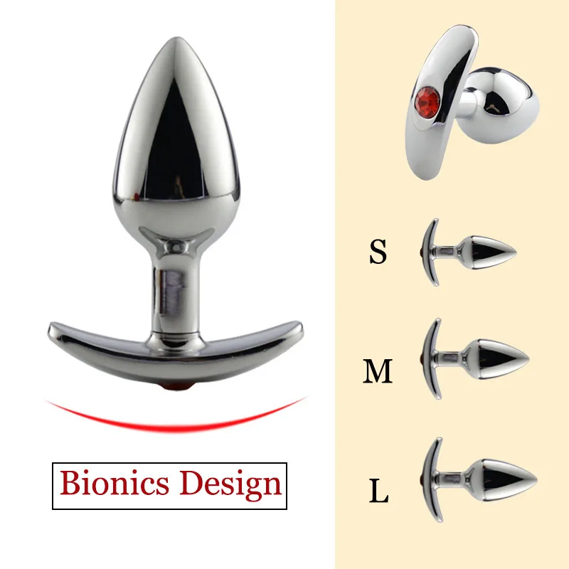 Metal Anal Plug with Red Jeweled Large Steel Butt Diamond Women Jewel Sex toys Underwear All Day Beginner |