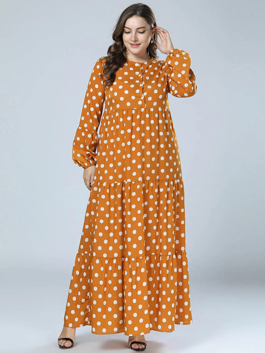 Женская мусульманская одежда abaya в горошек желтый кафтан Турецкая из Дубая для