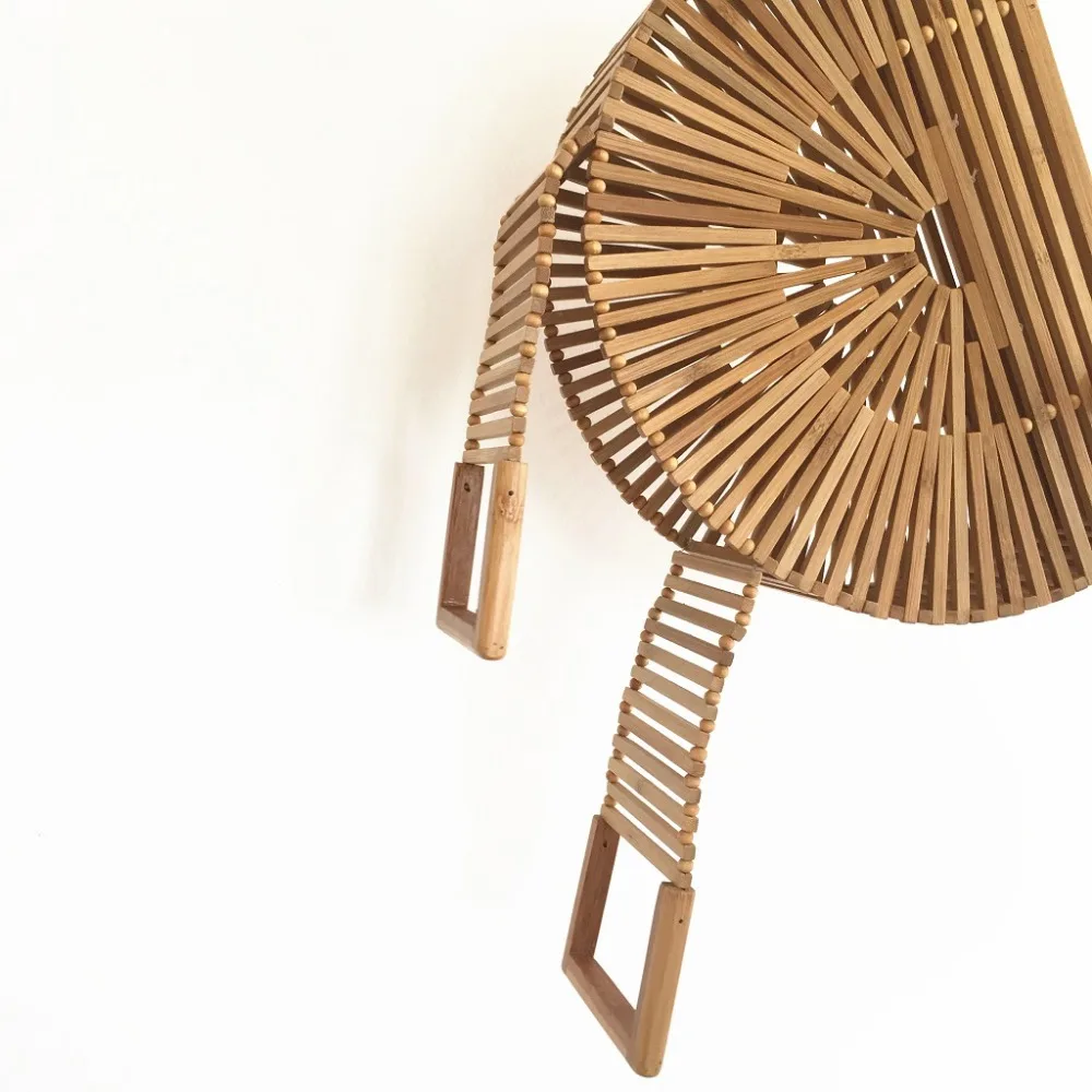 Бамбуковые круглые сумочки для женщин 2019 ажурные летние пляжные сумки женские