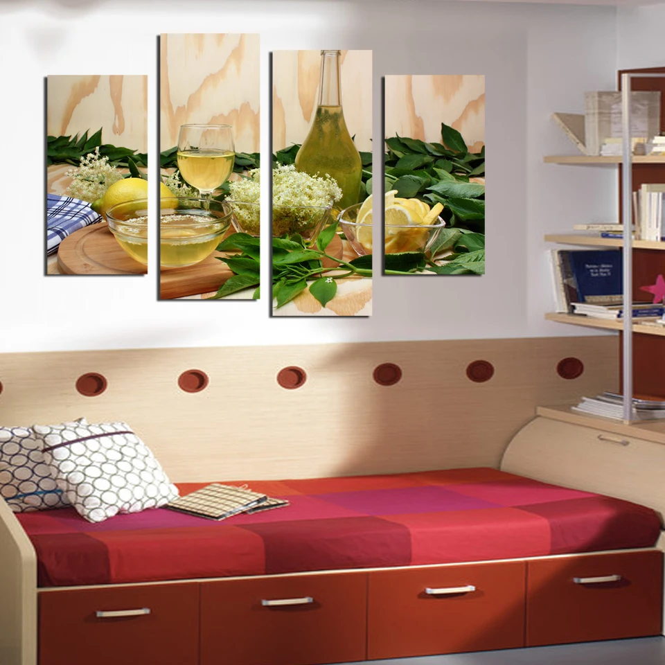 Картина на холсте с изображением фруктов лимонного сока зеленых цветов