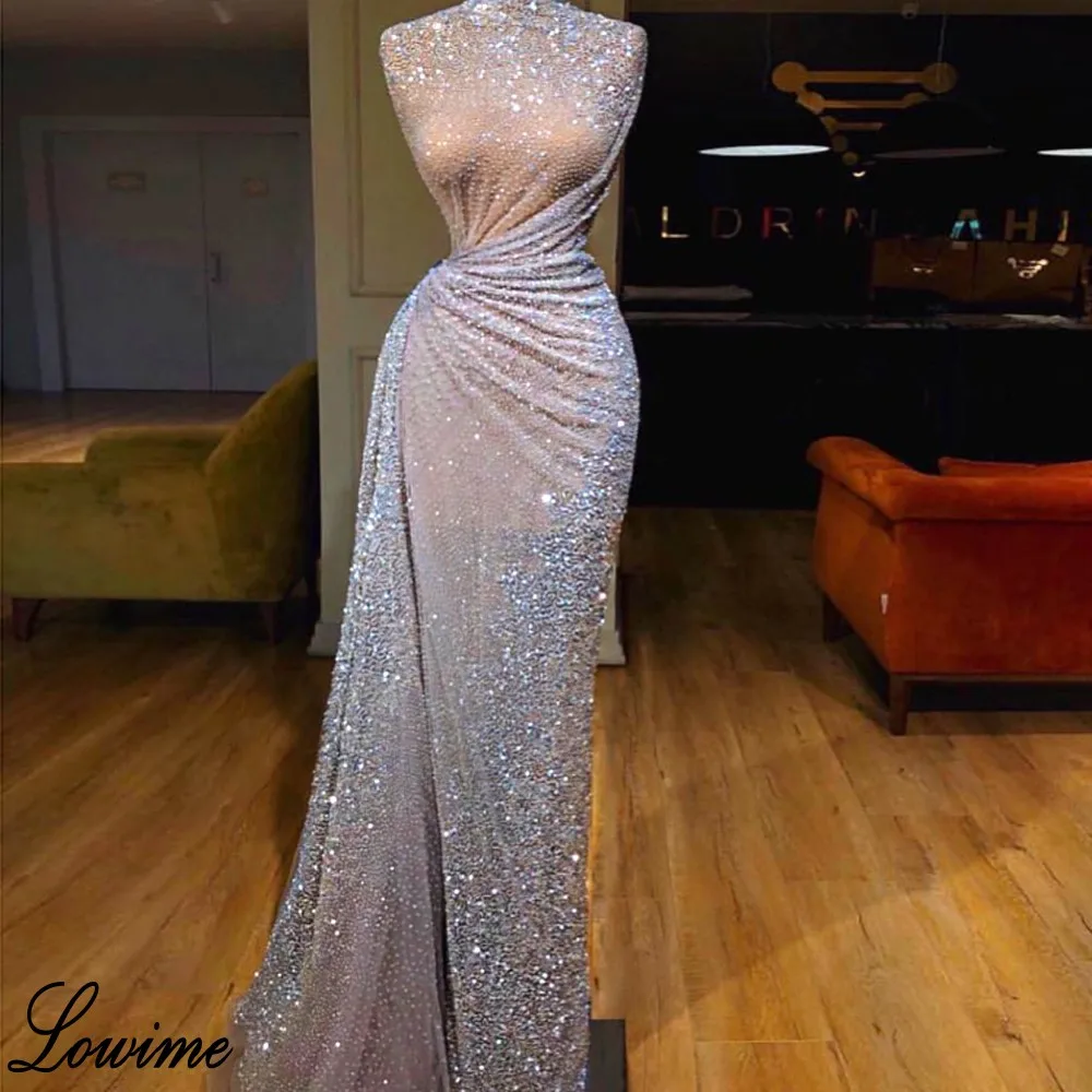 

New Fashion Sparkly Silver Prom Dresses 2019 Mermaid Sleeveless Zipper Back Sexy Evening Prom Party Gowns Long Abendkleider