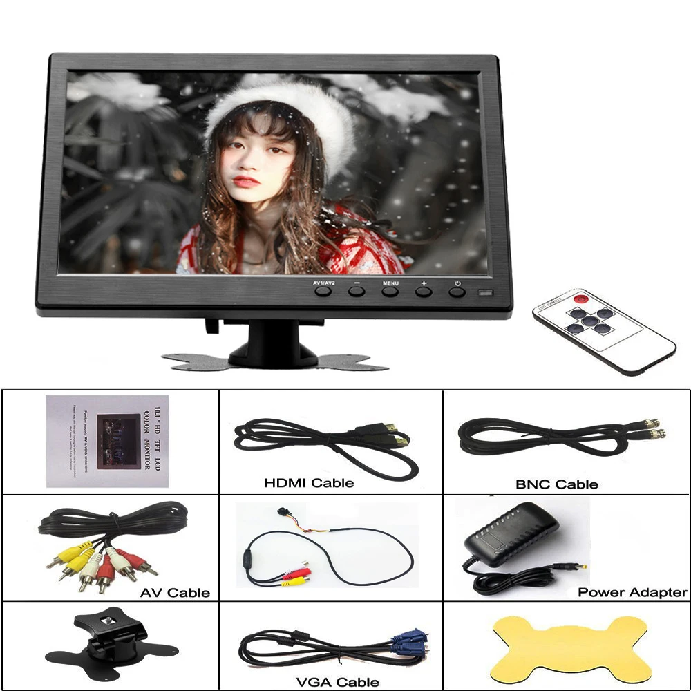 Podofo 10 1 &quotLCD HD монитор Мини ТВ и компьютер цветной экран 2 канальный видео вход