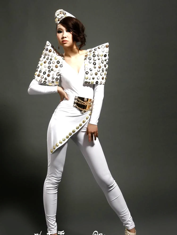 Sexy White Jumpsuit Female Adult Bodysuit DJ DS Singer Nightclub Party Costume Women'S Stage Leggings Beyonce Costume DL3980