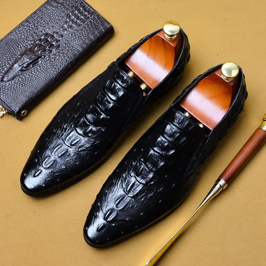 Мокасины мужские из натуральной кожи с острым носком без застежки | Обувь