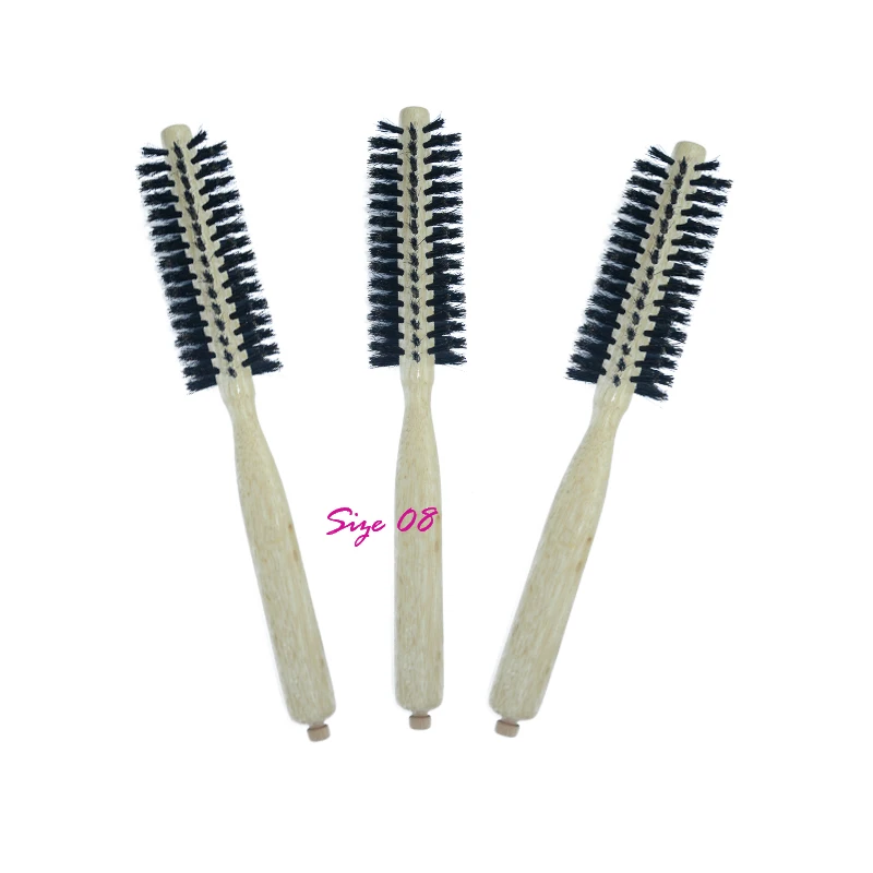 Size 8 3pcs Свинья щетина натуральная деревянная ручка цилиндр волос гребень антистатические не повредить волосы Комфорт Свободные Волнистые Стиль Расческа Несколько выбор - Цвет: Size 8 3pcs