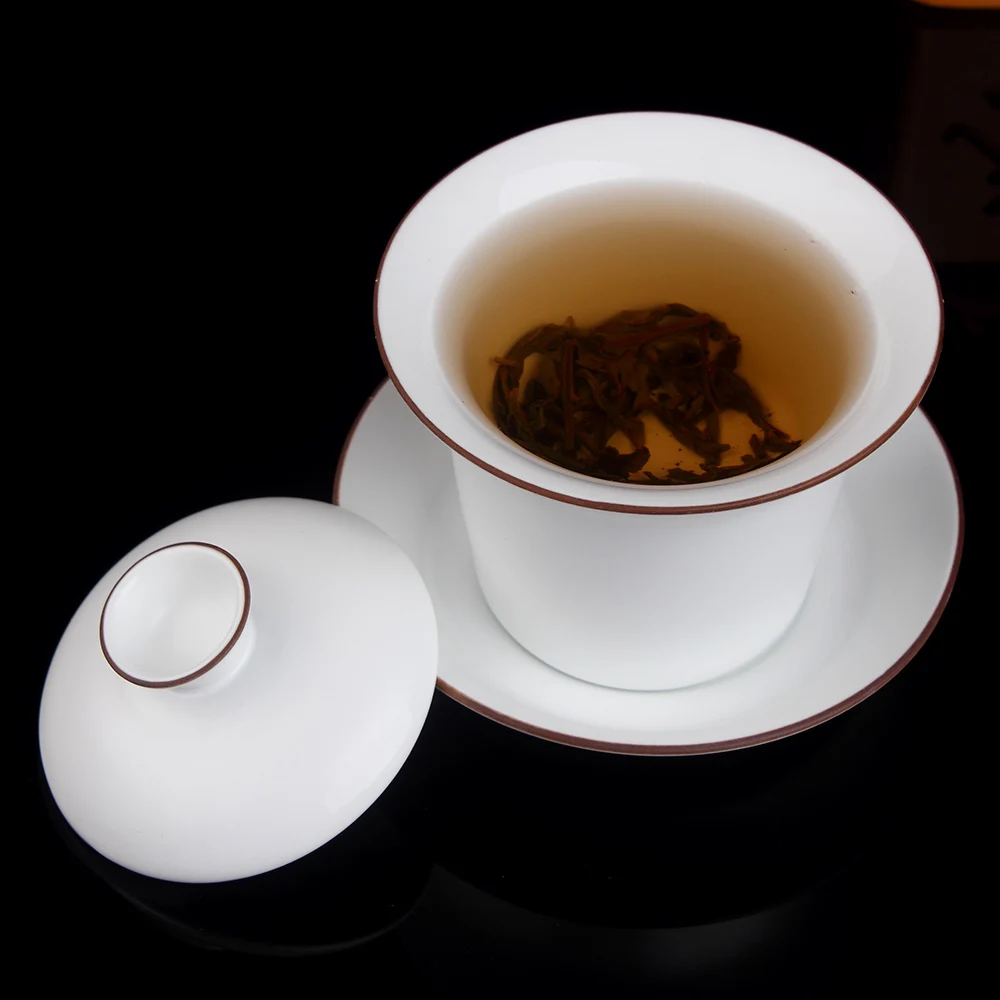 Jingdezhen Ding Kiln матовый белый коричневый обод белый керамический гайвань Gongfu заваривание чая чашка Gaiwan 160 мл керамический Tureen три чаши