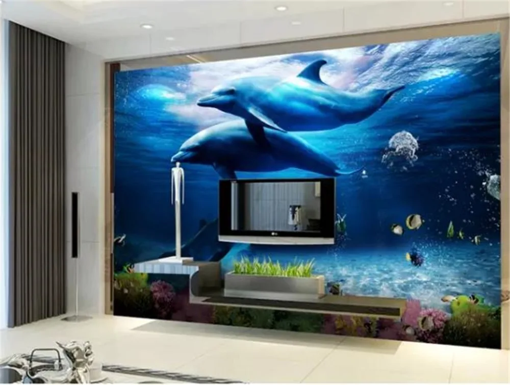 

Custom Photo 3d Wallpaper Beautiful Dolphin Underwater World 3D TV Background Wall Decoration Mural Wallpaper