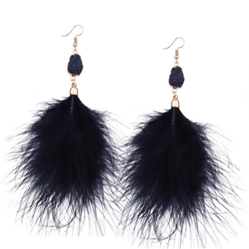 Женские серьги подвески ZOSHI длинные с золотыми перьями свадебные ювелирные