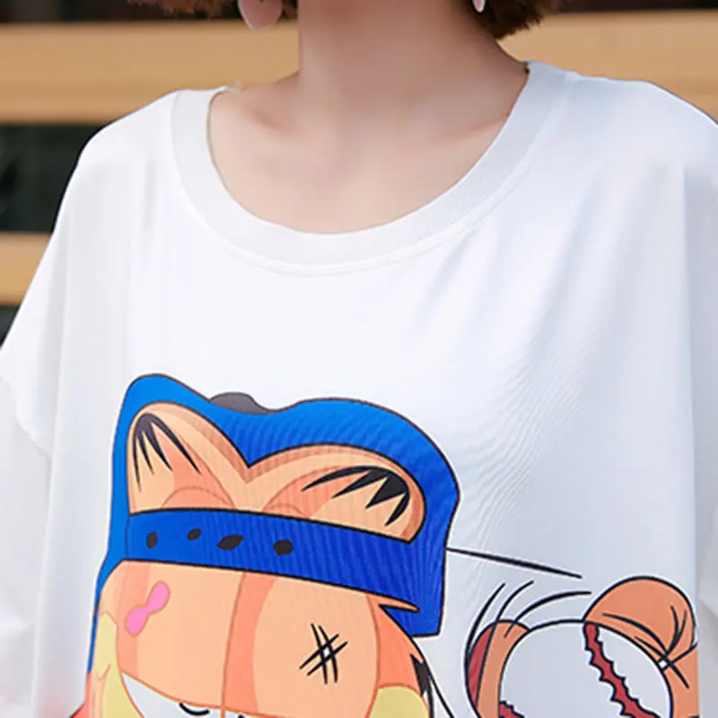 [HG] 2019 New Europe Casual Loose Cartoon Half Sleeve O-neck Fashion Women Pullover Dress Summer Above Knee ZQ1567 | Женская одежда