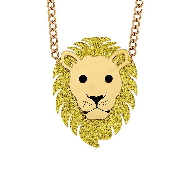Sanyu Fashion Acrylic Jewelry Custom Women Gold Mirror Lion Head Large Pendant Necklace Link Chain HipHop Rock Necklaces | Украшения и