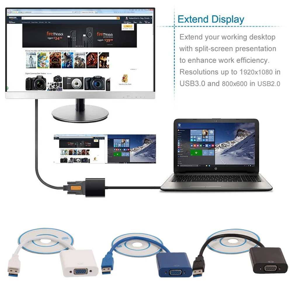USB3.0 к VGA видео Графический конвертер карта дисплей внешний кабель 1080P Разъемы