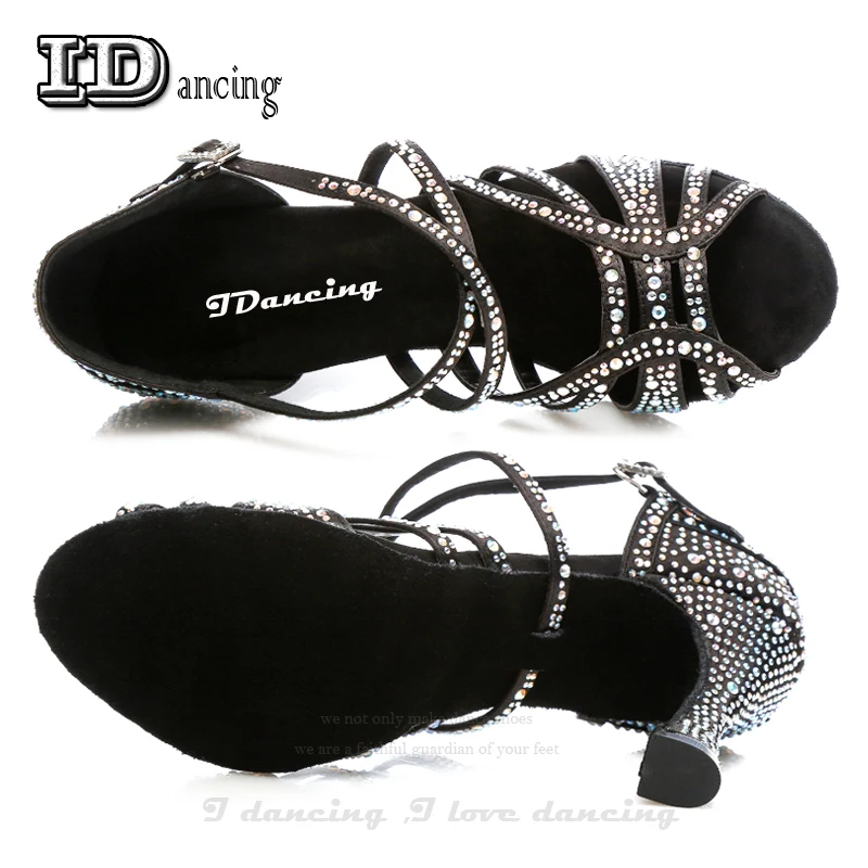 Jazz Shoes Dance Latin Dancing Rhinestone Salsa Latin Shoes Sneakers Dance Shoes Black Full Diamond Dance Shoes JuseDanc