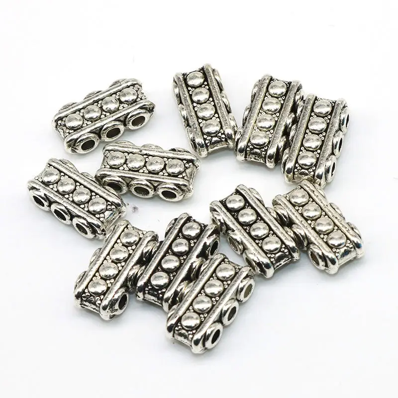 Silver 15x8 мм античные серебряные бусины с тремя отверстиями, подходят для ретро браслетов, ожерелья, бусины-разделители для изготовления ювелирных изделий, отверстия 2 мм - Цвет: Silver