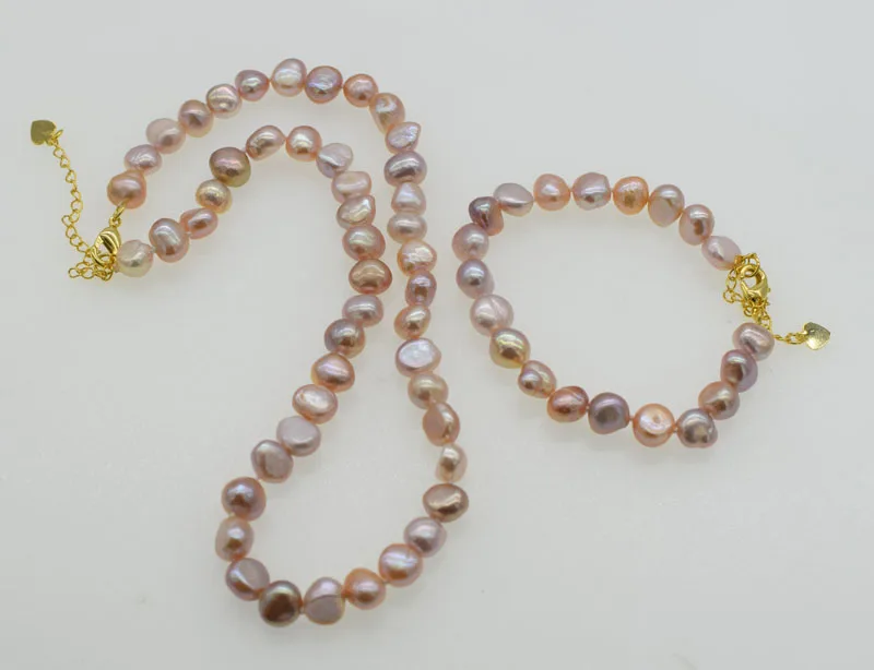 one set freshwater pearl purple baroque 7-9mm necklace bracelet 17inch wholesale beads nature FPPJ | Украшения и аксессуары