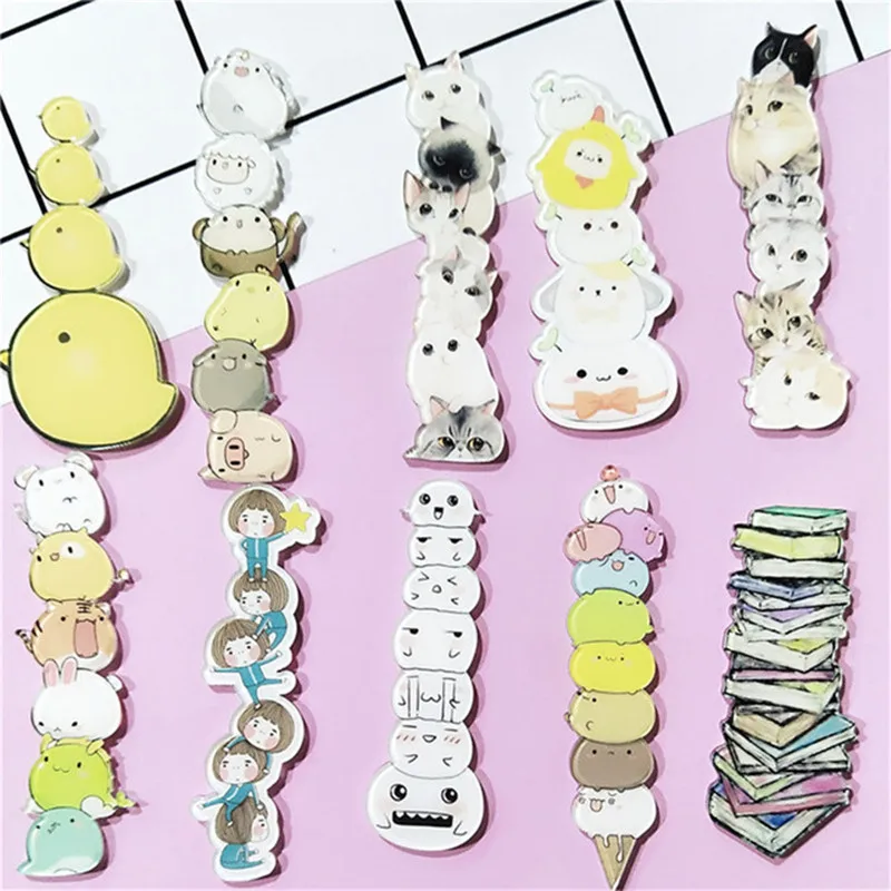 Cute Harajuku Stacked Animal Cat Book Duck Acrylic Brooch Clothes Badge Backpack Rozet Collar Scarf Lapel Icon Accessories Pins